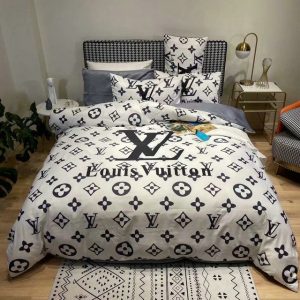 Louis Vuitton Logo Brand Bedding Set Luxury Bedspread Bedroom Home Decor