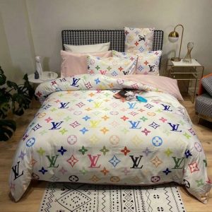 Louis Vuitton Logo Brand Bedding Set Bedspread Bedroom Luxury Home Decor