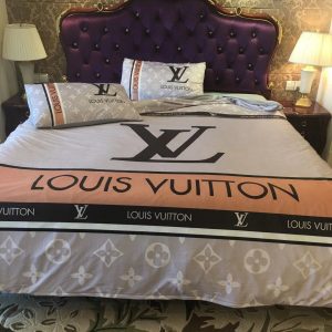 Louis Vuitton Logo Brand Bedding Set Bedspread Bedroom Home Decor Luxury