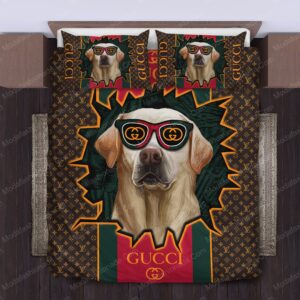 Labrador Retries Guccitype Logo Brand Bedding Set Luxury Home Decor Bedspread Bedroom