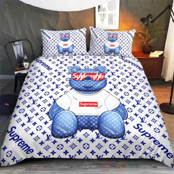 Louis Vuitton Bear Supreme Logo Brand Bedding Set Home Decor Bedspread Bedroom Luxury