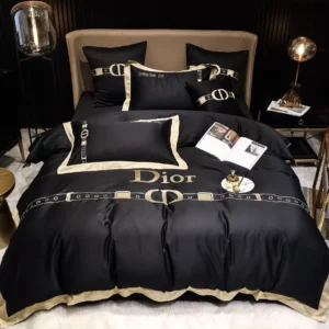 Dior Black Logo Brand Bedding Set Bedspread Luxury Home Decor Bedroom