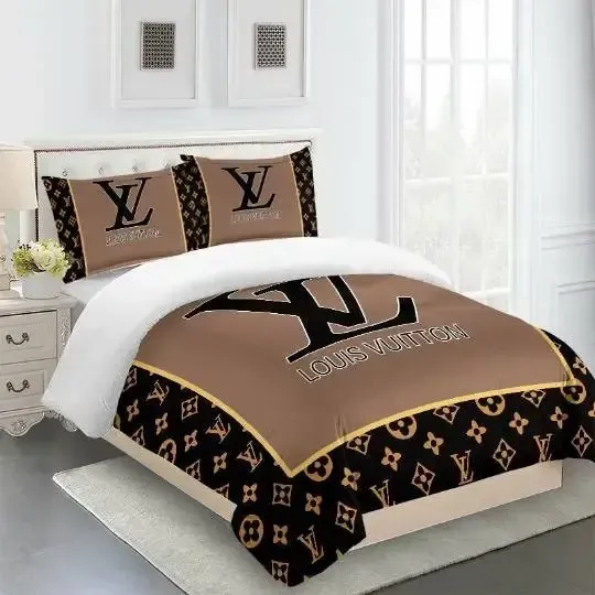 Louis Vuitton Logo Brand Bedding Set Bedroom Luxury Bedspread Home Decor