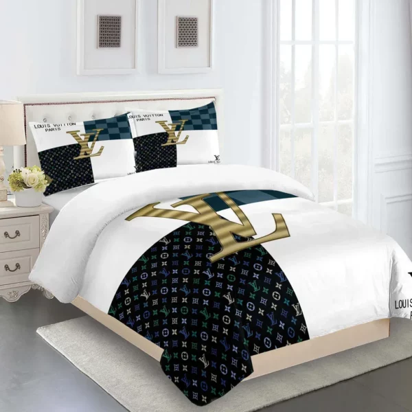 Louis Vuitton Logo Brand Bedding Set Bedroom Home Decor Bedspread Luxury