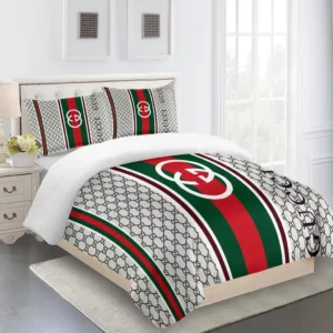 Gucci Logo Brand Bedding Set Bedspread Home Decor Luxury Bedroom