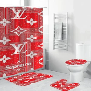 Louis Vuitton Lv Louis Vuitton Supreme In Red Paisley Pattern Bathroom Set Home Decor Luxury Fashion Brand Hypebeast Bath Mat