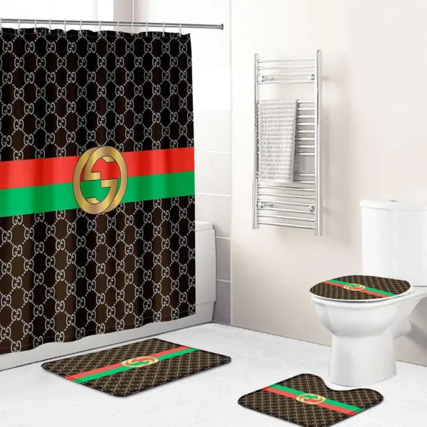 Gucci Green Red Brown Full Bathroom Set Luxury Fashion Brand Hypebeast Home Decor Bath Mat