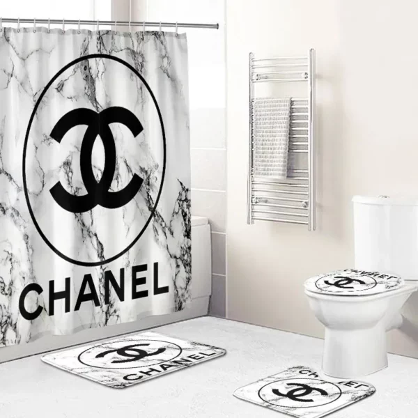 Chanel Black And White Marble Bathroom Set Hypebeast Luxury Fashion Brand Home Decor Bath Mat