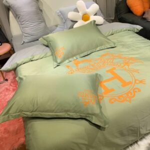 Hermes Paris Logo Brand Bedding Set Home Decor Bedspread Luxury Bedroom