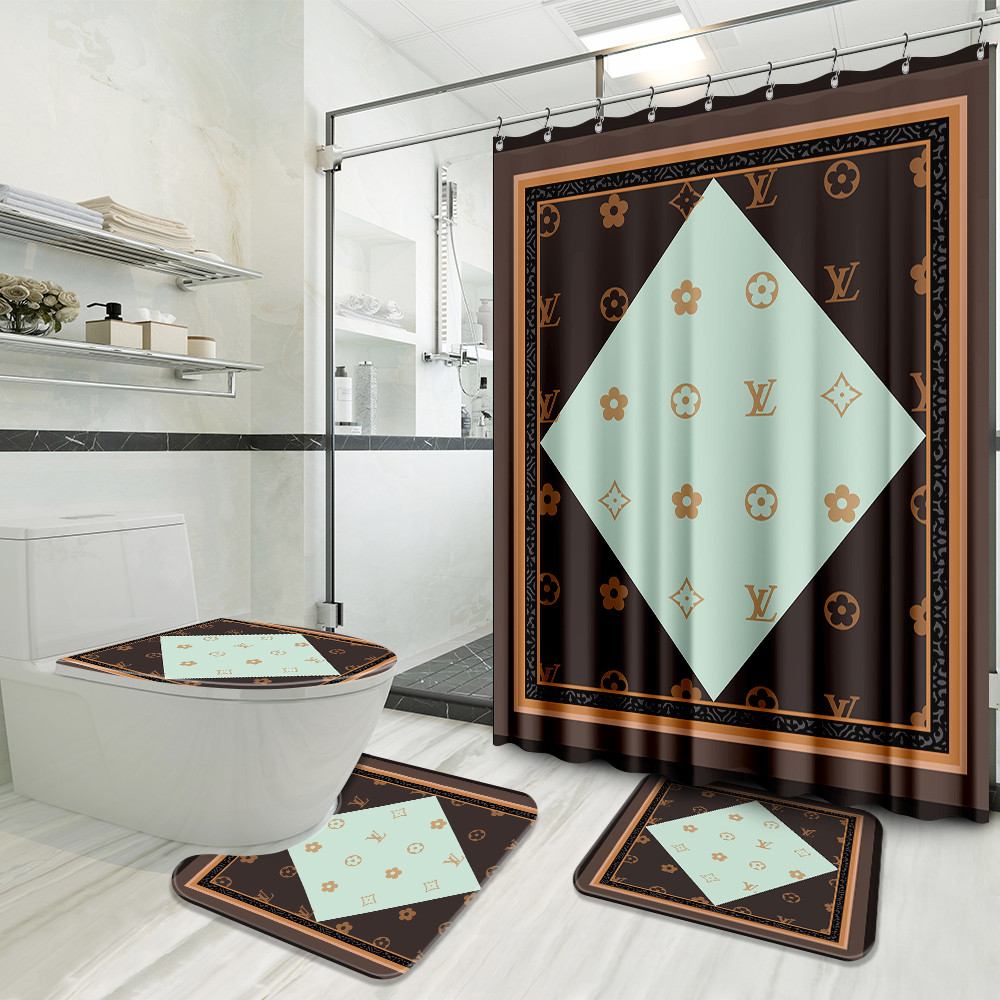 Louis Vuitton Brown Bathroom Set Luxury Fashion Brand Home Decor Bath Mat Hypebeast