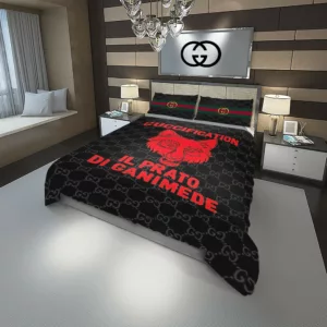 Gucci Guccific Logo Brand Bedding Set Bedspread Bedroom Luxury Home Decor