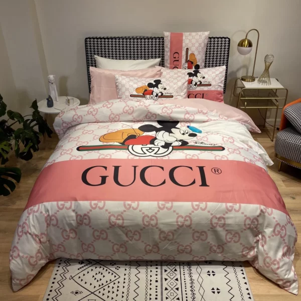 Gucci Mickey Logo Brand Bedding Set Bedroom Bedspread Home Decor Luxury