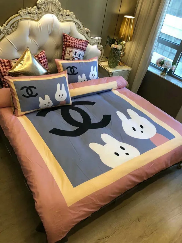 Chanel Rabbit Logo Brand Bedding Set Bedspread Luxury Home Decor Bedroom