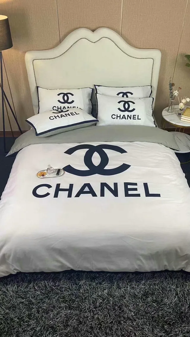 Chanel Logo Brand Bedding Set Bedroom Bedspread Home Decor Luxury