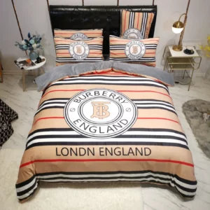 Burberry Logo Brand Bedding Set Luxury Bedspread Home Decor Bedroom