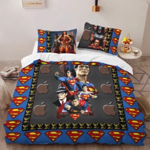 Louis Vuitton Superman Edition Louis Vuitton Logo Brand Bedding Set Bedroom Bedspread Luxury Home Decor