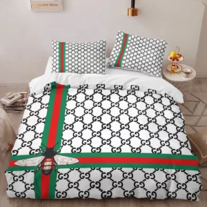 Gucci Bee Logo Brand Bedding Set Home Decor Bedroom Luxury Bedspread