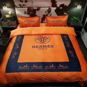 Hermes Logo Brand Bedding Set Luxury Home Decor Bedspread Bedroom