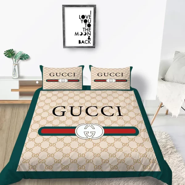 Gucci Logo Brand Bedding Set Bedspread Luxury Bedroom Home Decor