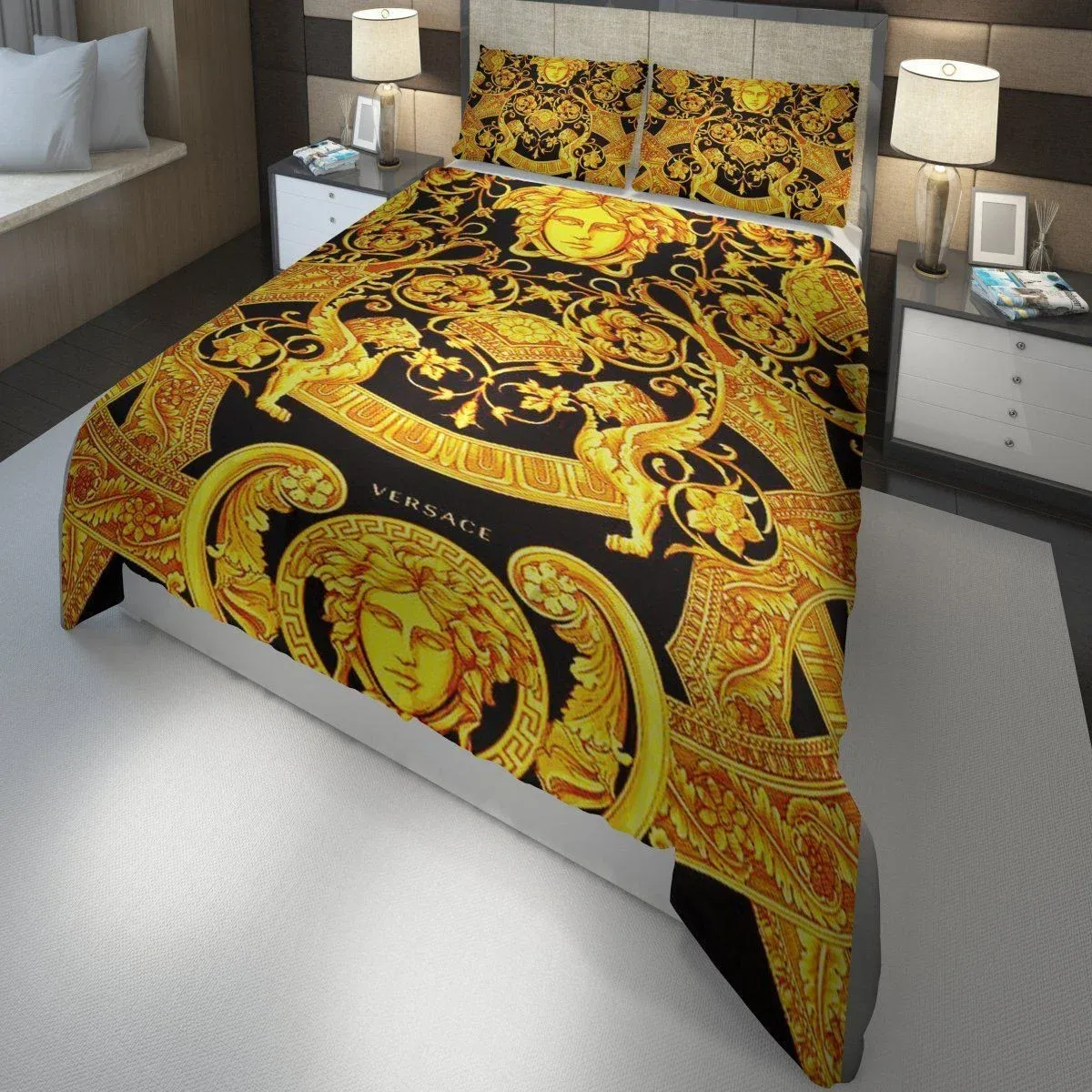 Versace England Barocco Golden Logo Brand Bedding Set Home Decor Bedspread Bedroom Luxury