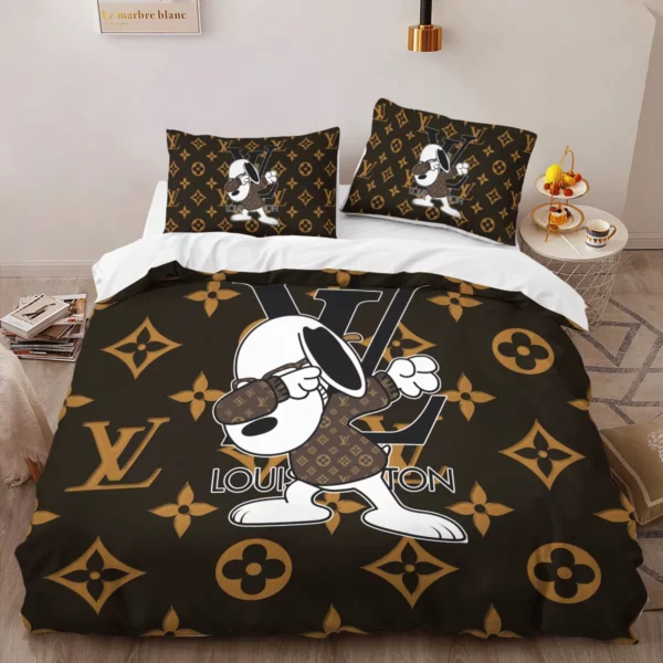 Louis Vuitton Dabbing Snoopy Logo Brand Bedding Set Home Decor Bedroom Bedspread Luxury