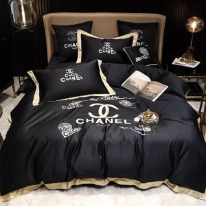 Coco Chanel Black Logo Brand Bedding Set Home Decor Luxury Bedroom Bedspread