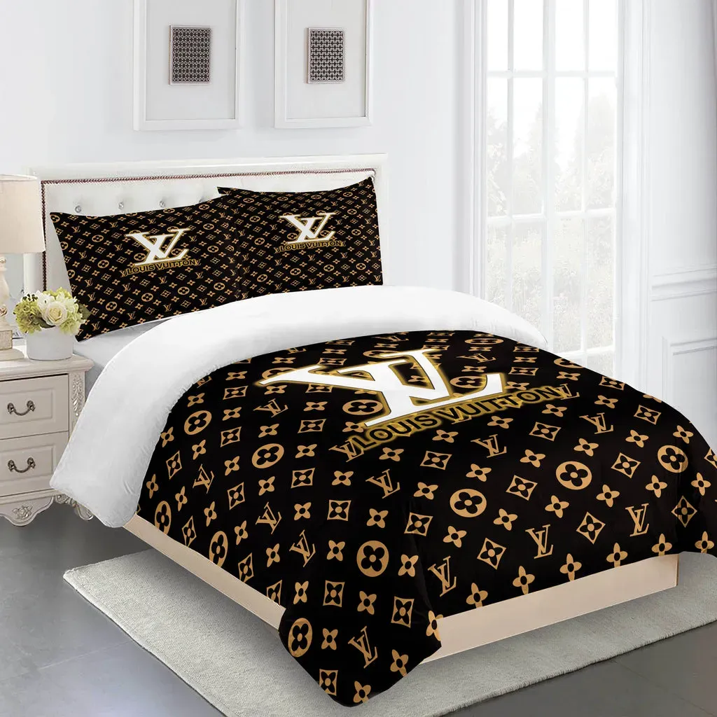 Louis Vuitton Logo Brand Bedding Set Bedroom Luxury Home Decor Bedspread