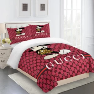 Gucci Mickey Red Logo Brand Bedding Set Luxury Bedroom Home Decor Bedspread