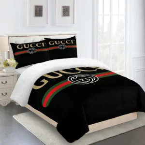 Gucci Black Logo Brand Bedding Set Bedroom Luxury Bedspread Home Decor