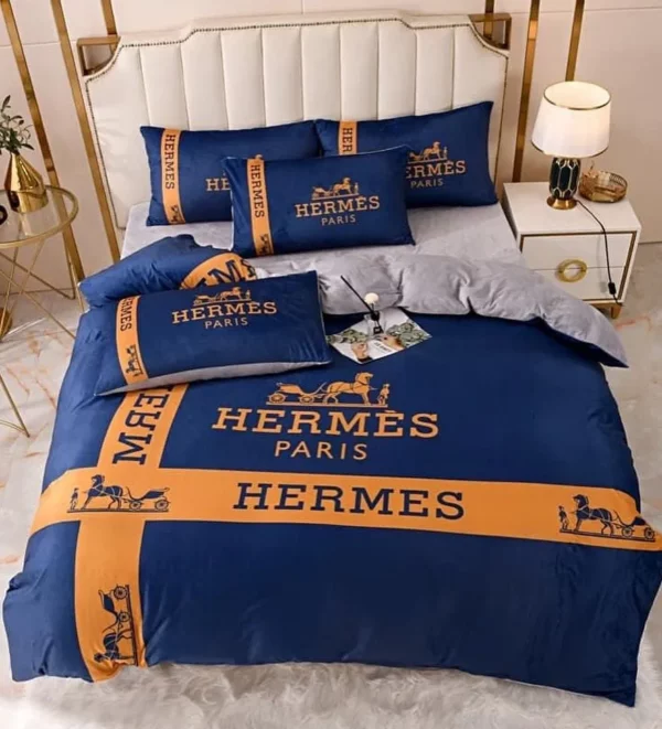 Hermes Paris Logo Brand Bedding Set Bedspread Luxury Home Decor Bedroom