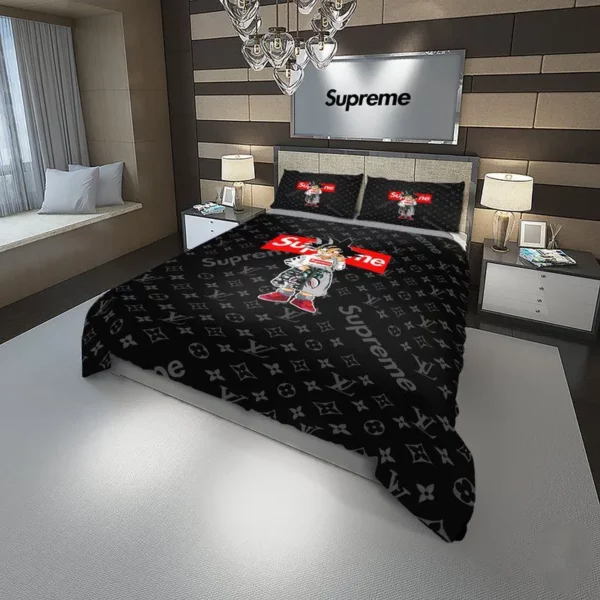 Louis Vuitton Supreme Dragon Ball Logo Brand Bedding Set Home Decor Bedroom Bedspread Luxury