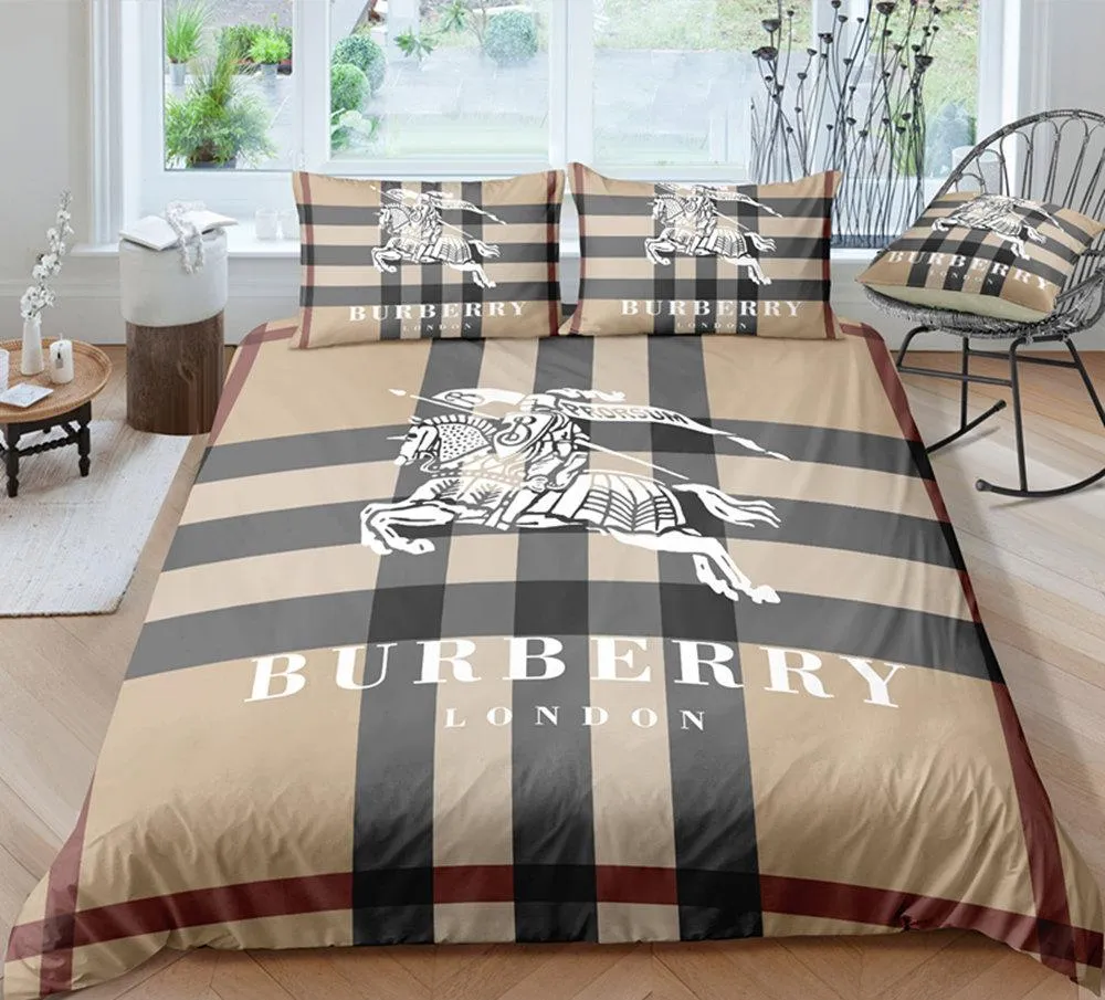 Burberry Logo Brand Bedding Set Bedspread Bedroom Home Decor Luxury