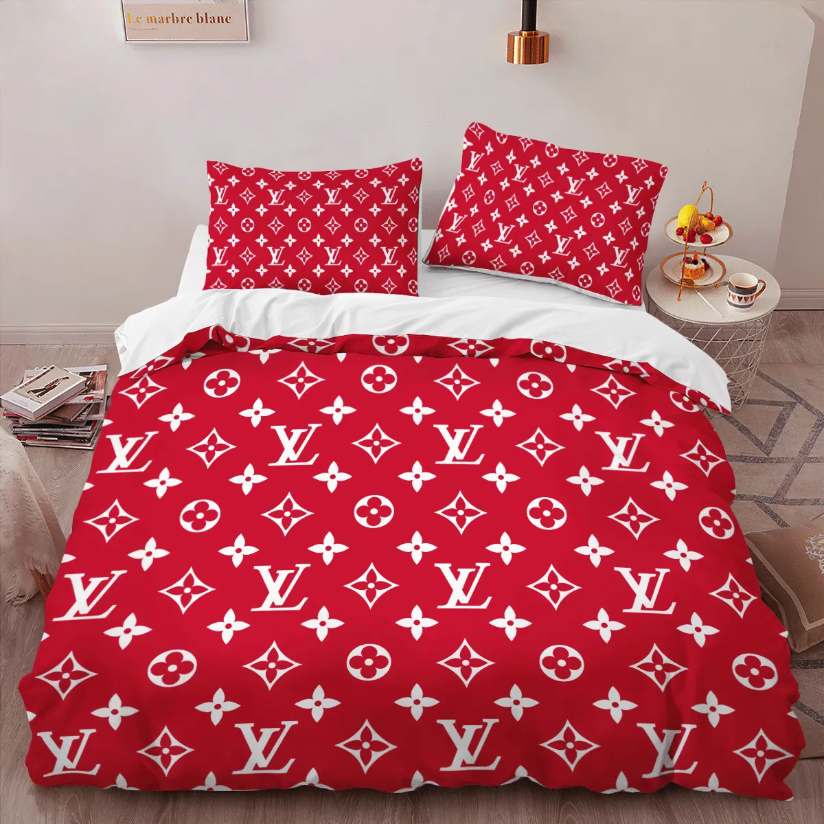 Louis Vuitton Suprme Logo Brand Bedding Set Luxury Bedroom Home Decor Bedspread