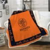 Hermes Orange Fleece Blanket Home Decor Luxury Fashion Brand