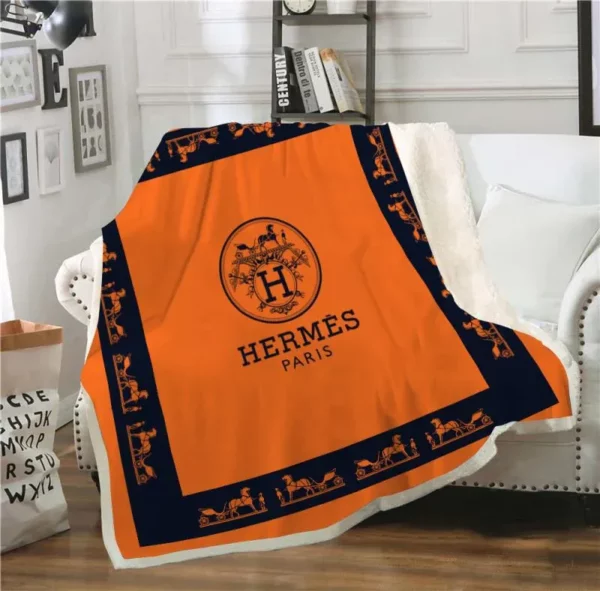 Hermes Orange Fleece Blanket Home Decor Luxury Fashion Brand