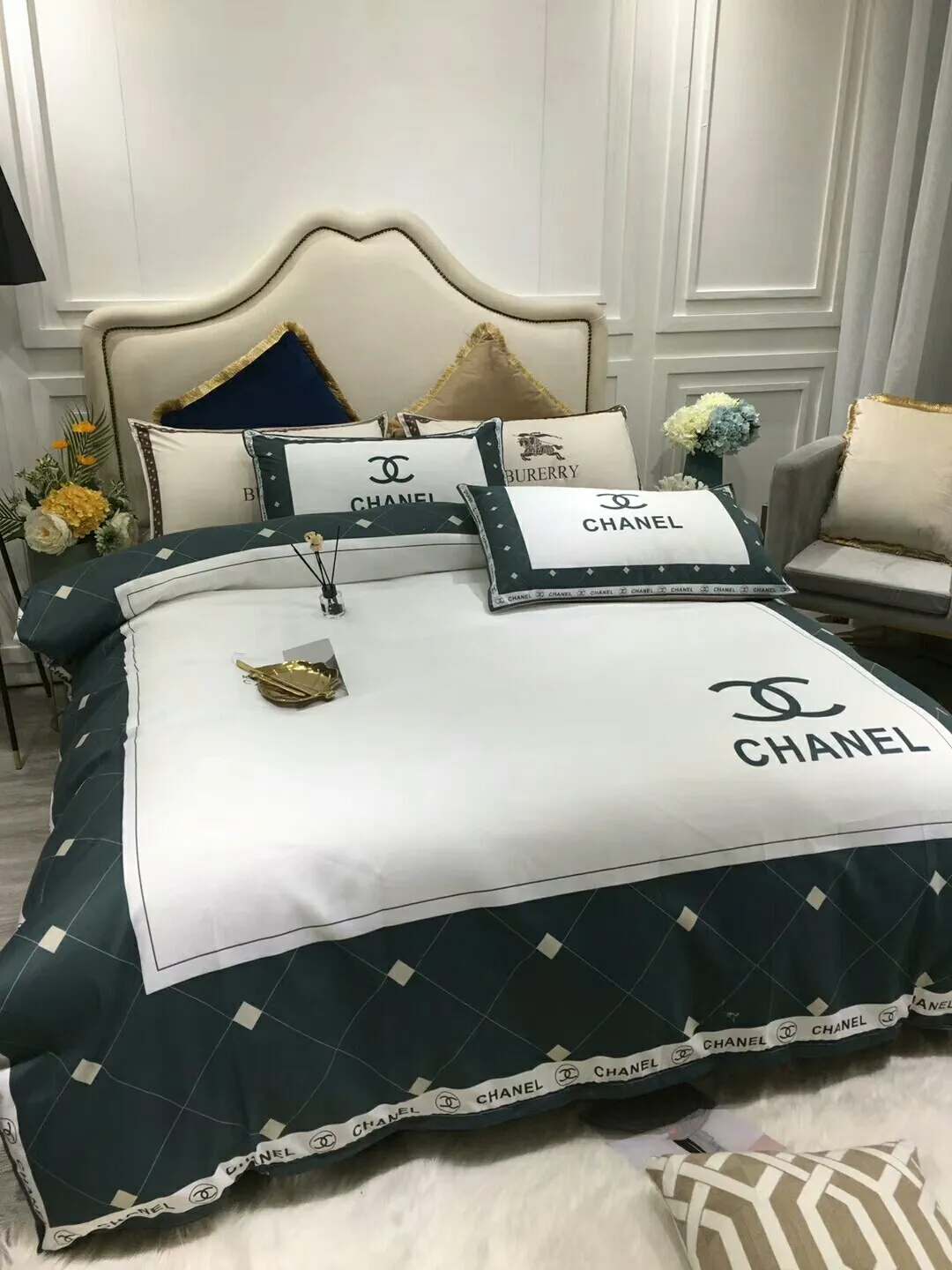 Chanel Logo Brand Bedding Set Bedroom Luxury Bedspread Home Decor