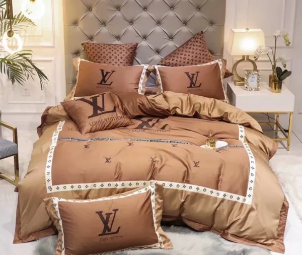 Louis Vuitton Amazing Logo Brand Bedding Set Bedspread Home Decor Bedroom Luxury