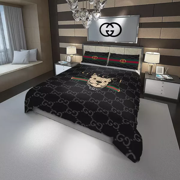 Gucci Doggy Logo Brand Bedding Set Home Decor Bedroom Bedspread Luxury