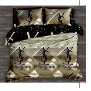 Yves Saint Laurent Logo Brand Bedding Set Bedspread Bedroom Home Decor Luxury