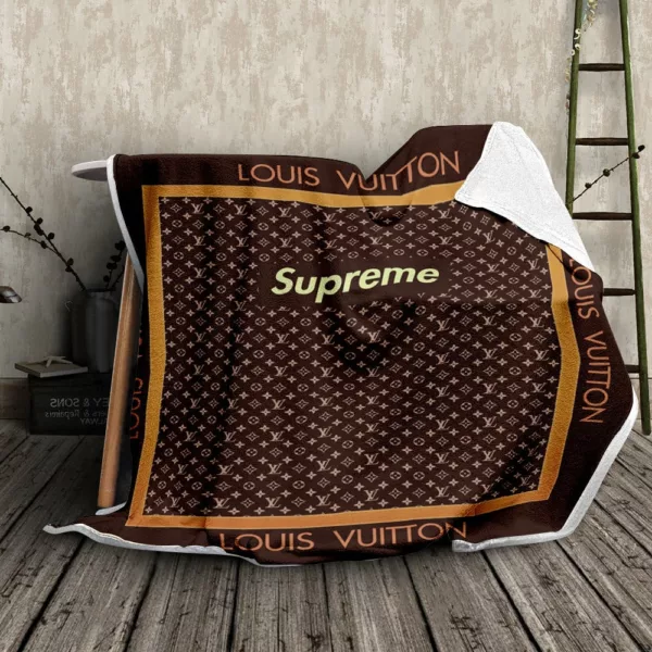 Louis Vuitton Supreme Brown Fleece Blanket Home Decor Luxury Fashion Brand