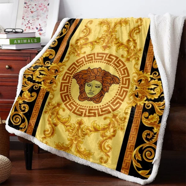 Versace Logo Fleece Blanket Home Decor Luxury Fashion Brand