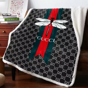 Gucci Dragonfly Fleece Blanket Home Decor Fashion Brand Luxury