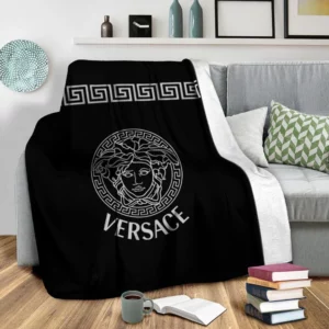 Versace Black Logo Fleece Blanket Luxury Fashion Brand Home Decor