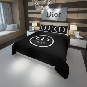 Christian Dior Black Circle Logo Brand Bedding Set Luxury Home Decor Bedroom Bedspread