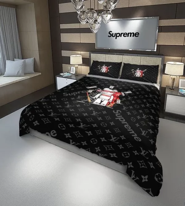 Louis Vuitton Supreme Bearbrick Logo Brand Bedding Set Luxury Bedspread Bedroom Home Decor