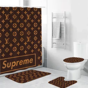 Louis Vuitton Supreme Brown Bathroom Set Home Decor Bath Mat Hypebeast Luxury Fashion Brand