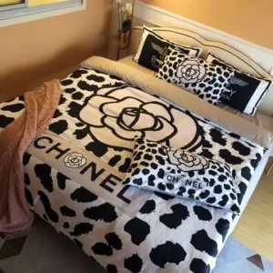 Chanel Logo Brand Bedding Set Home Decor Bedspread Luxury Bedroom