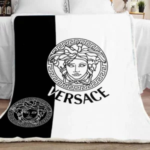 Versace Black White Fleece Blanket Home Decor Fashion Brand Luxury