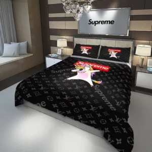 Louis Vuitton Supreme Unicorn Logo Brand Bedding Set Bedspread Home Decor Bedroom Luxury