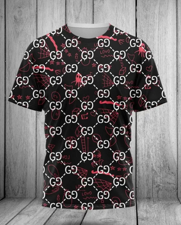 Gucci Red Pattern Black T Shirt Fashion Outfit Luxury